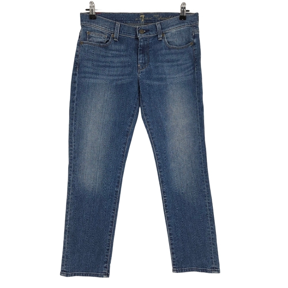 7 For All Mankind Crop Straight Jeans Medium Wash Denim 27
